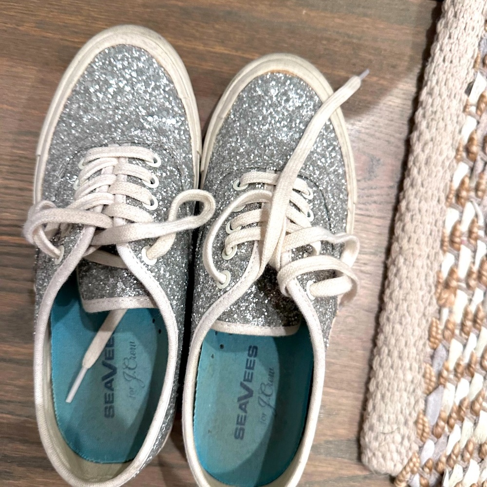 SeaVees J Crew Sparkle Glitter Silver Legend Low Top Sneaker Shoe Women's 6